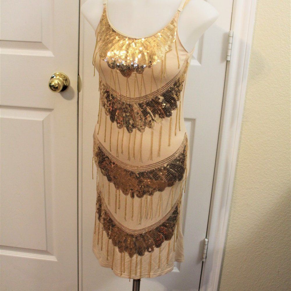 NWT Spandex Beige Sequin Dress
